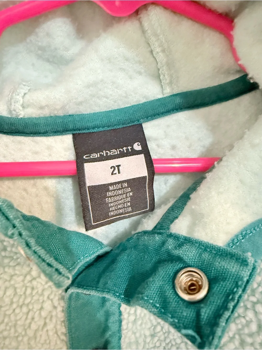 Carhartt Kids Sherpa Hoodie Pullover - Light Aqua with Teal Trim